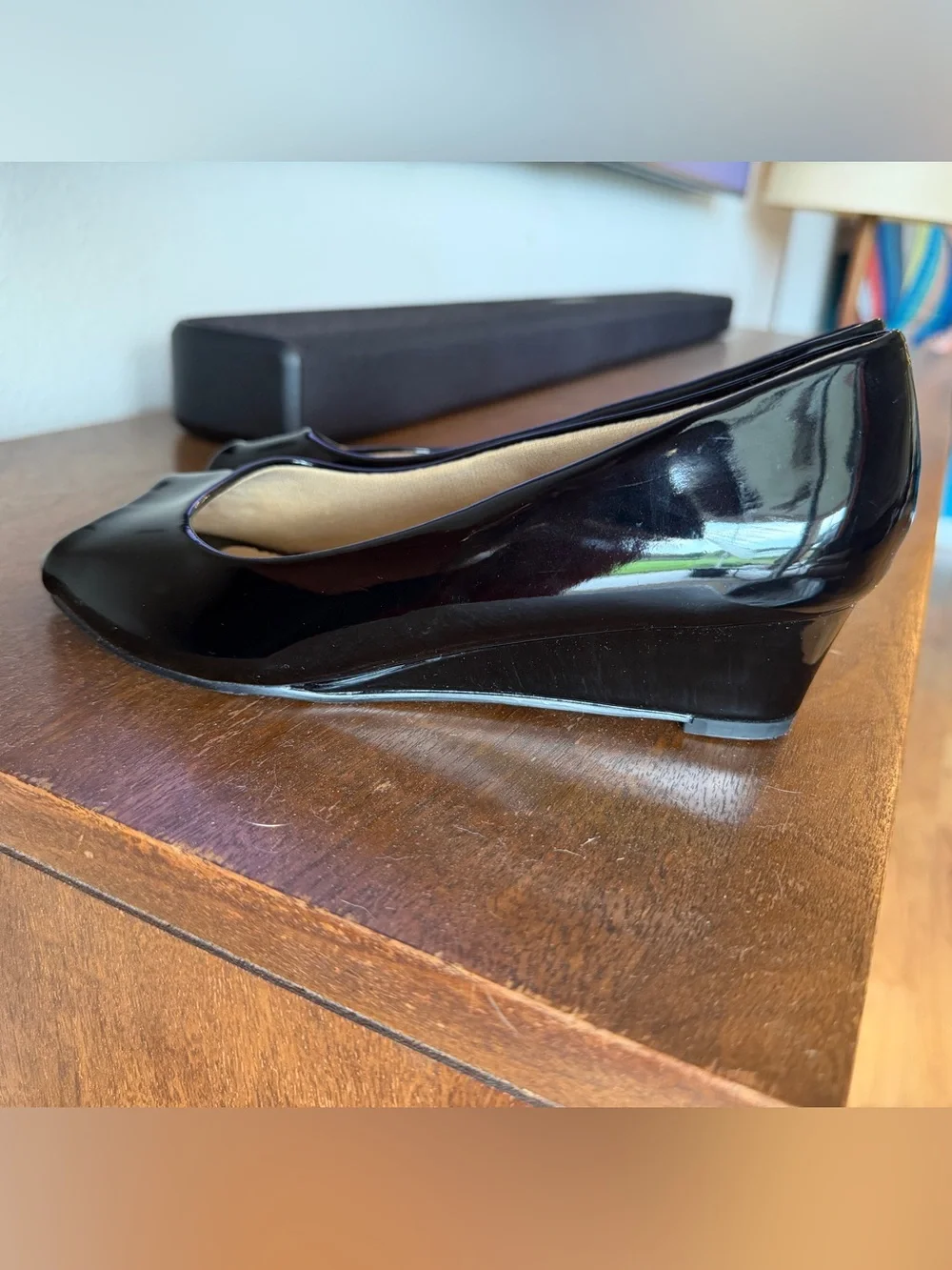 👉🏼LIKE NEW👈🏼 Women’s Peep Toe Patent Leather Wedge Pump Sz: 7W